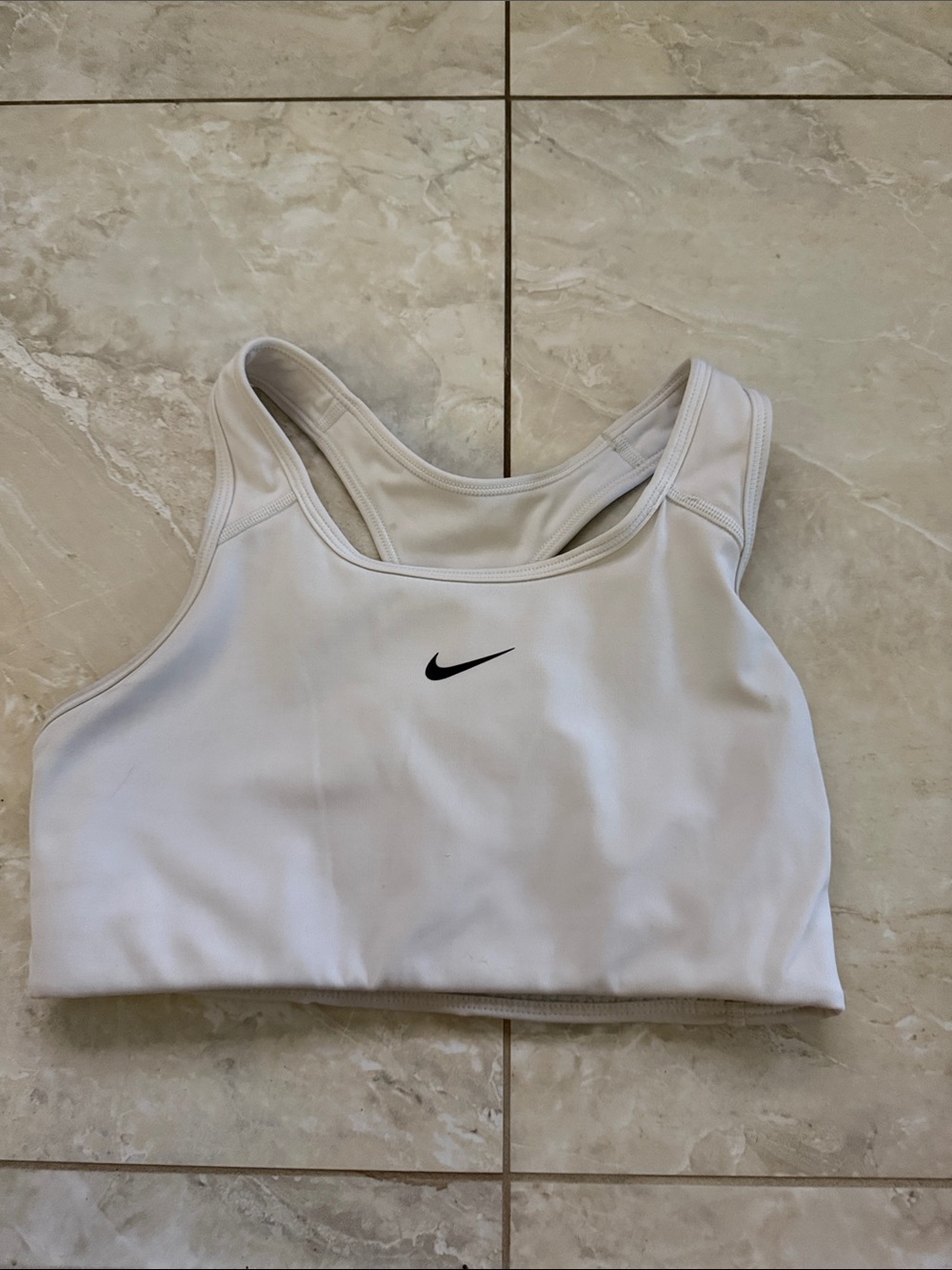 Nike White Racerback Sports Bra with Black Swoosh